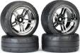 Tires/Wheels Glued 1.9 Fr&Rear (2) Split-Spoke Response Blk Chr